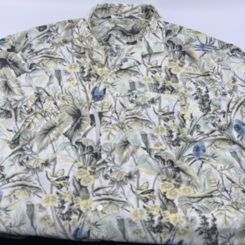 Abercrombie & Fitch Camp Shirt Mens XL Relaxed Tropical Bird Butterfly Print